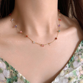 多巴胺彩色天然石串珠项链女2025新款 choker串珠高级感锁骨链配饰