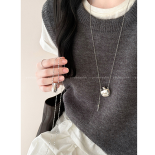 ins风银色小水壶长款吊坠项链女款高级感钛钢毛衣链韩系装饰配饰