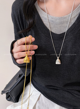 轻奢小众金色钱袋子长款吊坠项链