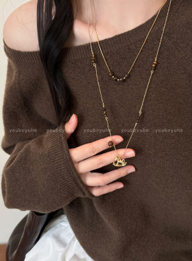 轻奢高级感虎眼石金色小马项链冬