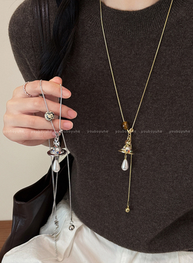 秋冬高级感土星珍珠金色吊坠项链