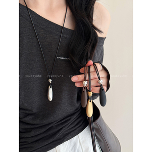 极简~水滴吊坠项链女2025新款高级感长款毛衣链秋冬小众装饰配饰