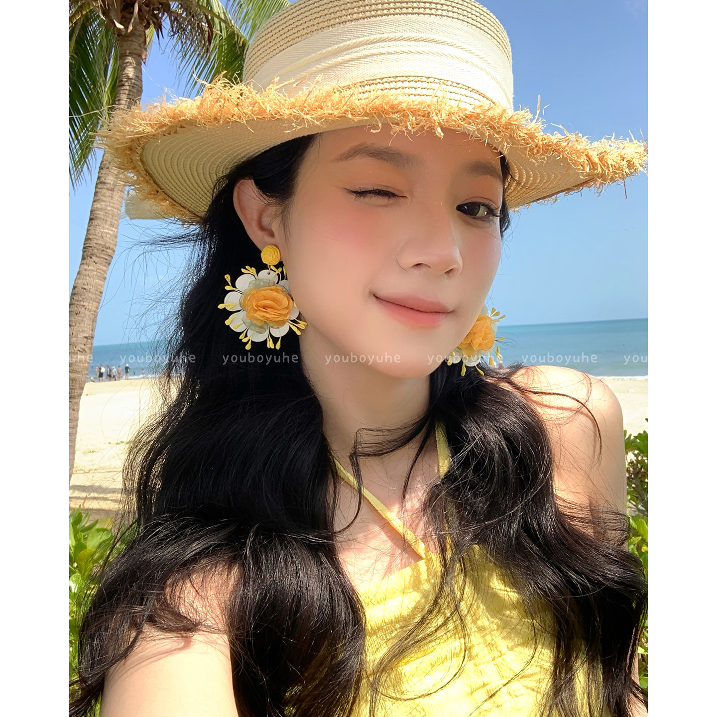 海边度假风花朵绝美夸张耳环女