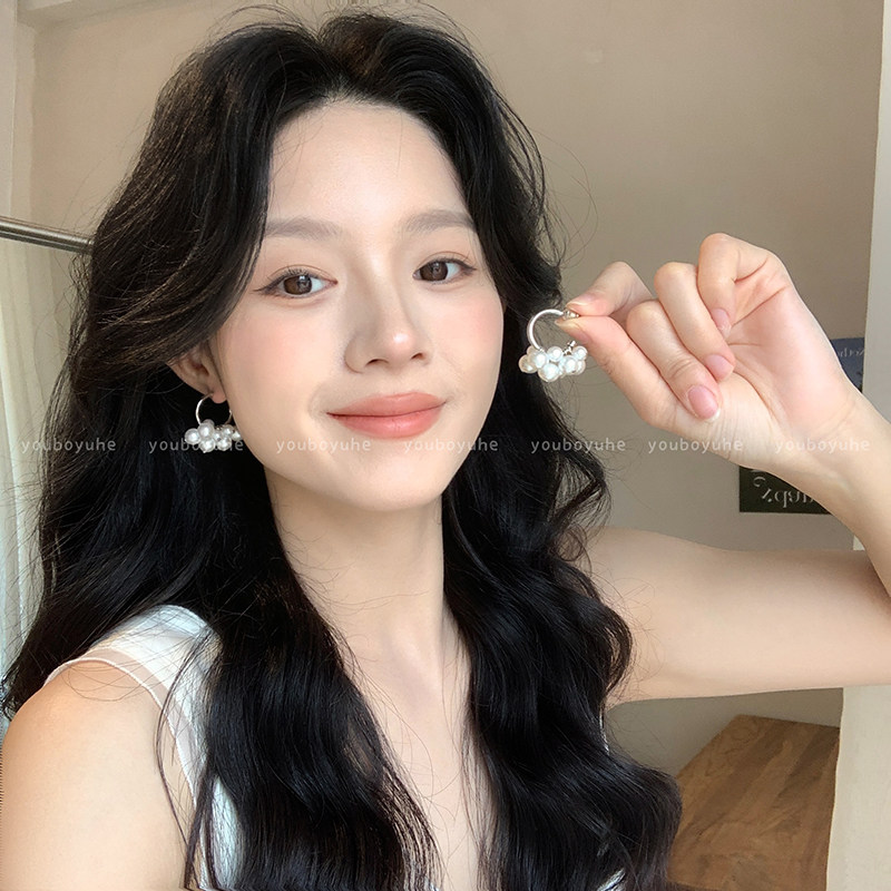法式复古珍珠流苏C型高级感耳钉图片