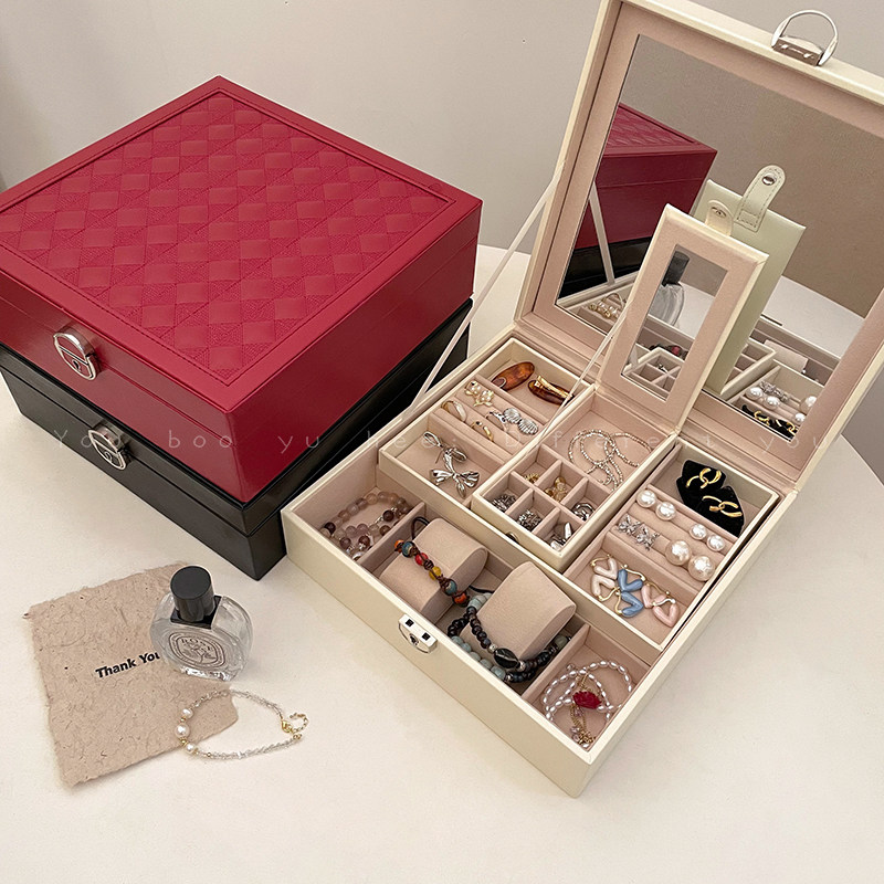 桌面化妆镜收纳盒一体2026新款高端精致大容量首饰盒耳环项链盒子,收纳整理,首饰盒,淘宝优惠券,粉丝福利购,淘宝优惠卷