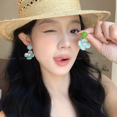 夏日小清新绿色花朵耳钉度假耳环