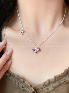 童趣可爱彩色滴釉腊肠狗吊坠项链