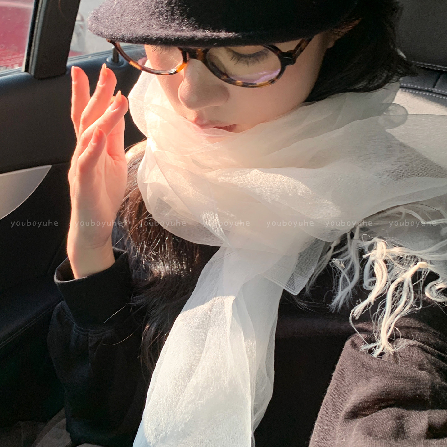 超仙法式薄款欧根纱流苏围巾丝巾图片