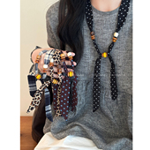 复古格纹串珠丝巾项链女秋冬新款 小众设计毛衣链日常百搭挂脖配饰