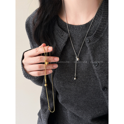 秋冬气质高档金色圆珠抽拉项链