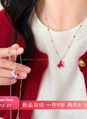 趣味小马吊坠项链长款毛衣链配饰