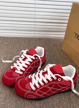 日本offcat港风红色赛车德训鞋女2025秋季新款情侣平底休闲鞋