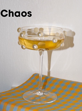 IN Chaos奢华原创手工珍珠贴片高脚玻璃杯果汁杯甜品杯冰淇淋杯