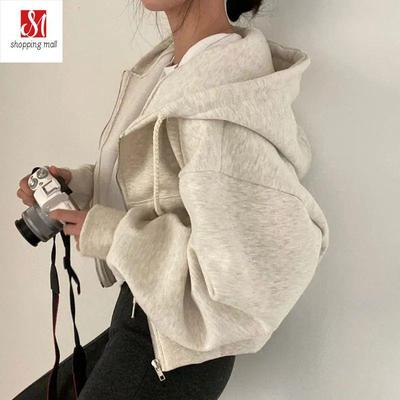 Women Solid Hooded Sweatshirt 2023 Autumn Winter Korean Long