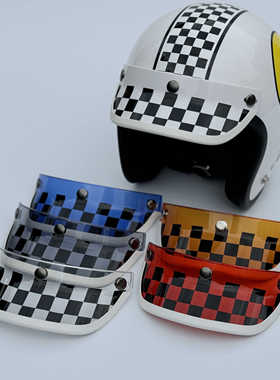 复古头盔帽檐沿棋盘格半摩托车bornfree遮阳台湾penguin火焰evo橘