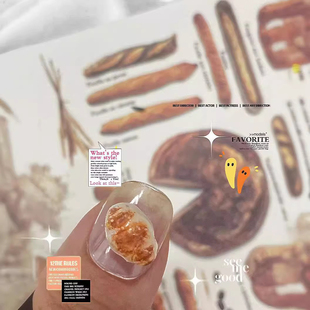 日韩chic新款牛角面包碱水面包早餐系列ins美甲饰品穿戴甲饰品