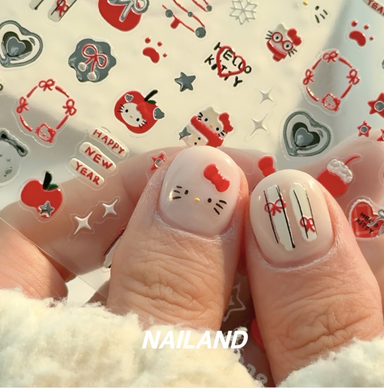 可爱圣诞猫咪kitty贴纸 红色圣诞雪人 苹果美甲贴纸超服帖,彩妆/香水/美妆工具,美甲工具,淘宝优惠券,粉丝福利购,淘宝优惠卷