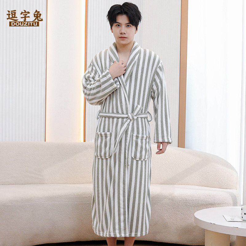 新款情侣浴袍吸水速干洗完澡穿加厚A类珊瑚绒宽松睡袍男女秋冬款