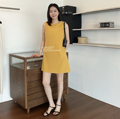 Widelia 十三行老板娘夏季韩版简约修身收腰显瘦中长款背心连衣裙