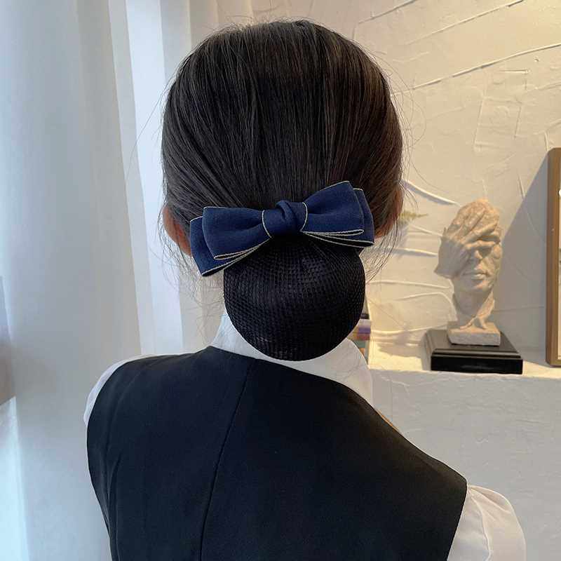 头花女发网兜简约蓝色职业发夹空姐护士网花员工作头饰发套盘发饰