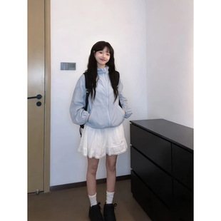 蓝色防晒衣女款夏季2026新款轻薄独特漂亮小个子春季外套山系穿搭