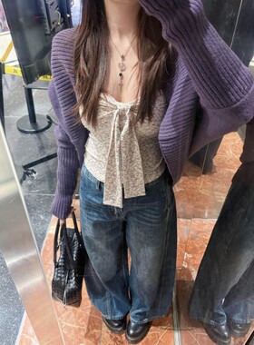 法式慵懒感蝙蝠袖紫色毛衣女春季氛围感休闲气质宽松显瘦针织外套