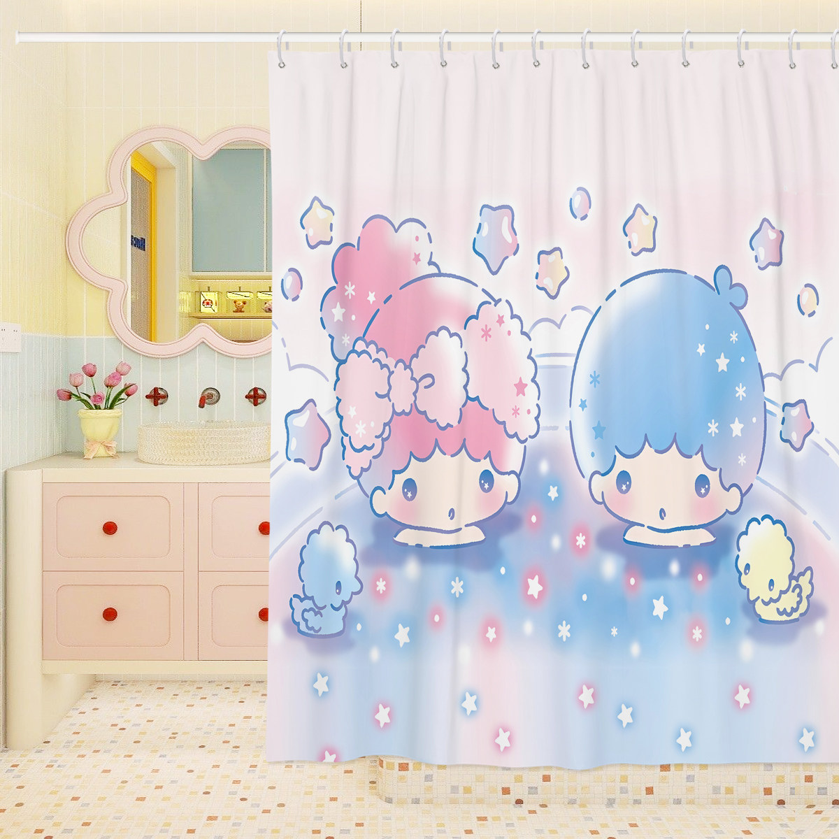 卡通门帘卫生间浴帘三丽鸥双子星洗澡帘装饰布衣橱柜可爱遮挡帘