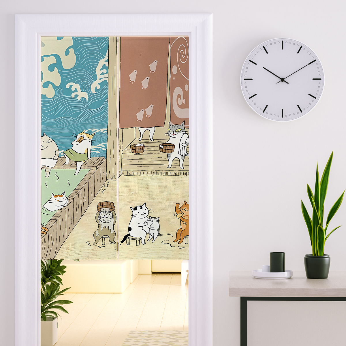 日式猫咪衣橱柜子防水防霉门帘布艺家用厨房卫生间隔断帘半截帘