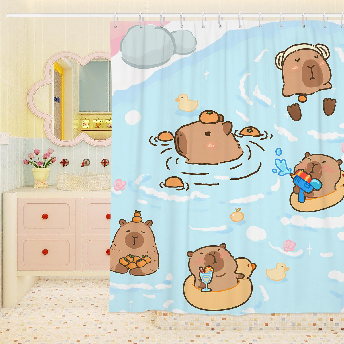 卡皮巴拉浴帘可爱卡通浴室防水防霉卫生间隔断帘门帘窗帘帘子挂帘