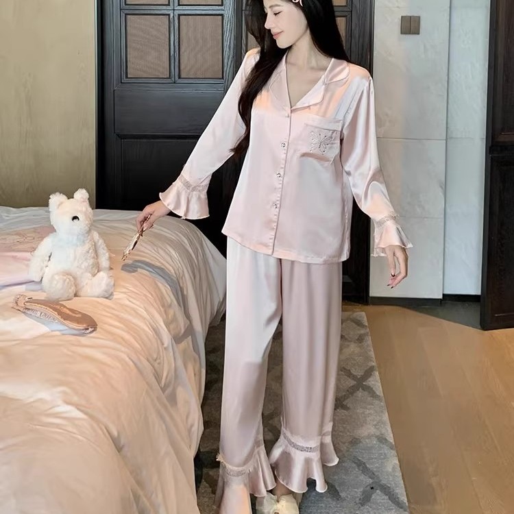 法式轻奢甜美风真丝睡衣套装