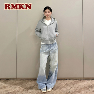 RMKN美式百搭双拉链简约显瘦小众短款运动连帽休闲双拉链卫衣外套