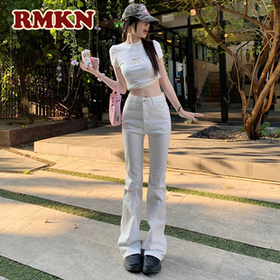RMKN辣妹低腰设计微喇牛仔裤女春秋2025新款显瘦显高修身喇叭长裤