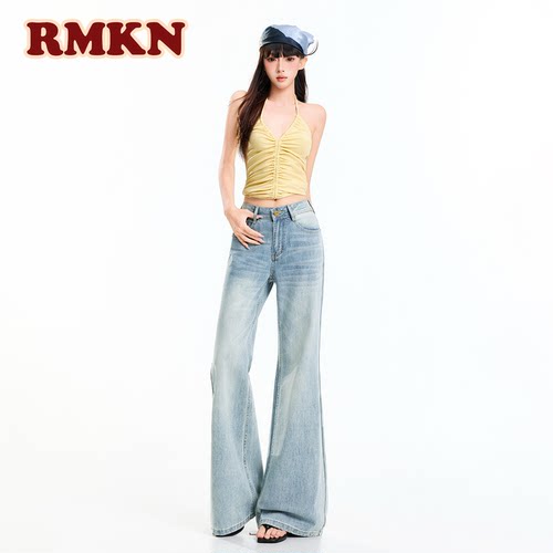 RMKN春夏新款2026美式复古牛仔裤百搭辣妹水洗微喇裤垂感舒适