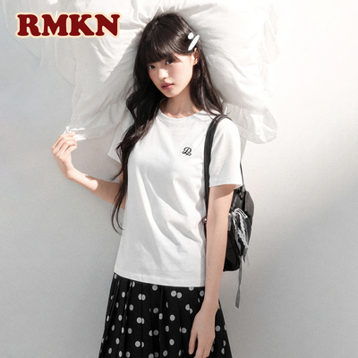 RMKN微宽松凉感纯色正肩圆领短袖t恤女夏显瘦基础休闲百搭上衣潮