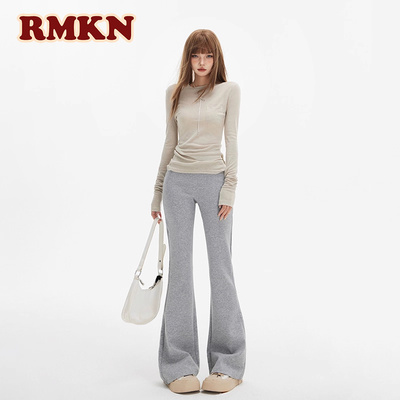 RMKN美式灰色微喇叭卫裤女辣妹小众修身显瘦休闲运动拖地长裤