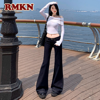 RMKN美式原牛色低腰微喇阔腿牛仔裤女不贴腿宽松直筒拖地裤子