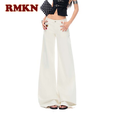RMKN韩系低腰米白色休闲微喇牛仔裤女夏季新款显瘦百搭慵懒拖地裤
