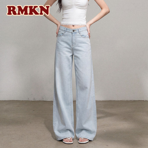 RMKN阔腿莱赛尔牛仔裤女秋季猫须宽松显瘦垂感直筒百搭休闲裤子