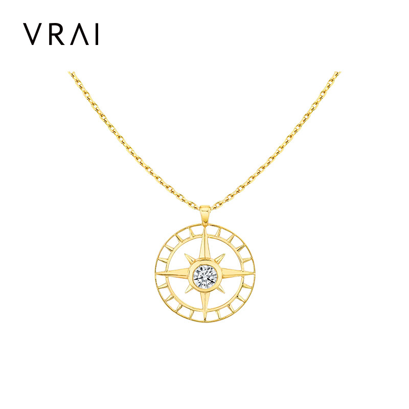 CCO×VRAI芮爱北极星圆钻石吊坠单钻轻奢18k金锁骨链时尚送女友