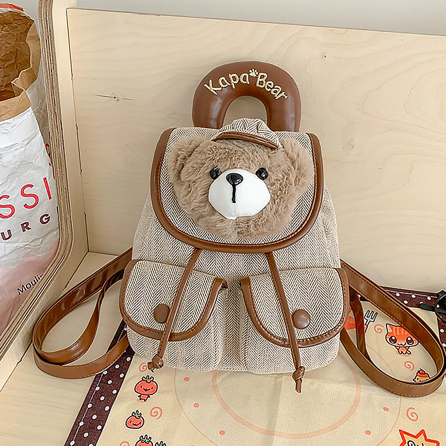 可爱小熊双肩包女生休闲小背包毛绒卡通包包小众通勤书包新年礼物