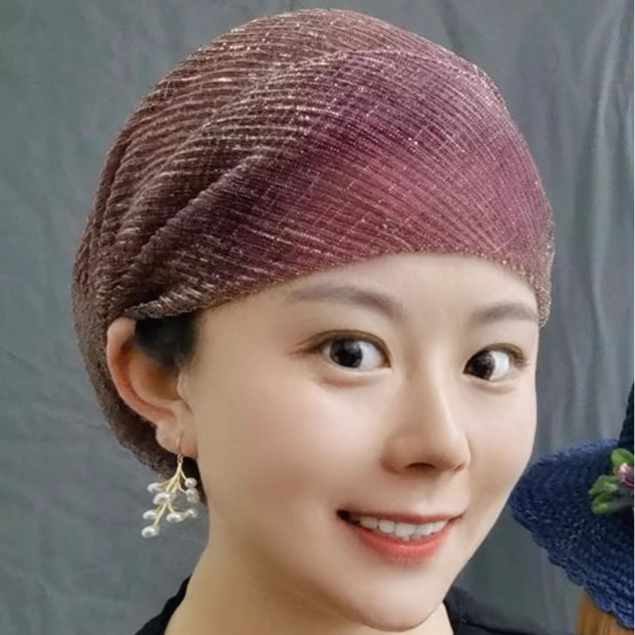 薄款弹力亮丝褶皱包头帽