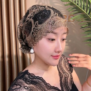 夏季重工刺绣薄款冰丝帽新款盘发包头帽民族风绣花遮白发碎发帽子