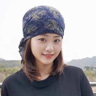 2025新款春夏天薄款遮白发包头帽头巾帽飘带洋气头饰发带帽帽子女