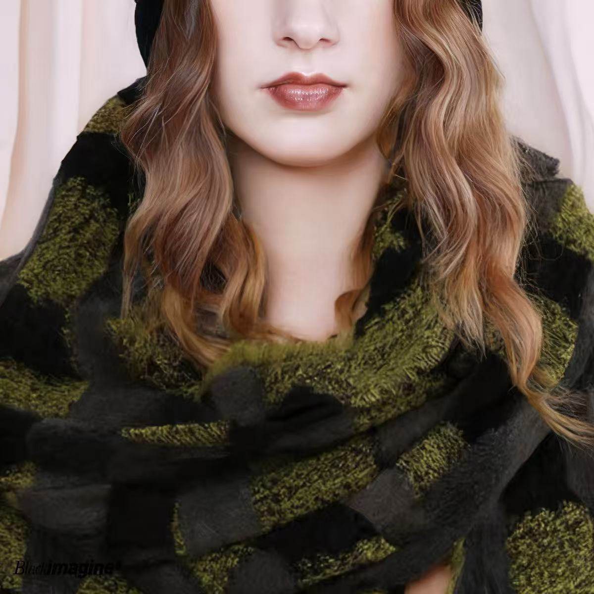 设计师腔调黑格纹撞色羊毛围巾