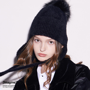imagine6 | 李宇春同款大毛球护耳帽滑雪毛线帽护耳冷帽秋冬保暖