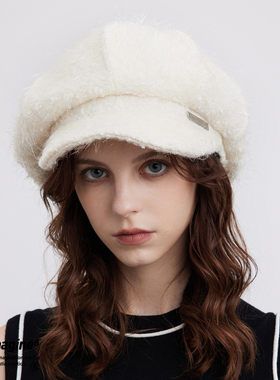 black imagine6｜毛绒显脸小报童帽时髦百搭秋冬新款贝雷帽保暖