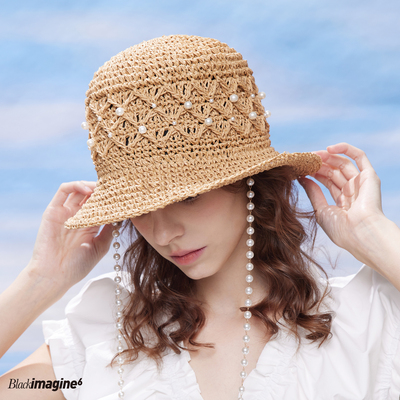 black imagine6｜巴黎假期胶囊系列26夏手工珍珠编织草帽可拆链条