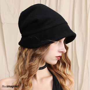 black imagine6|全羊毛绒毛堆堆帽冷帽秋冬保暖防风黑白灰色男女