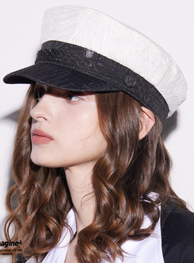 black imagine6 时髦百搭黑白拼接肌理贝雷帽报童帽肯豆风格