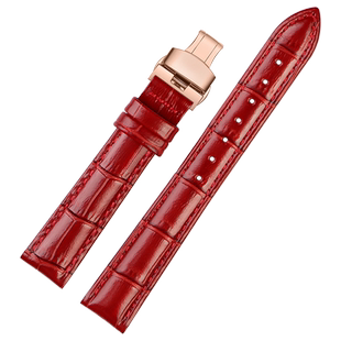 手表带女款真皮代用dw 天梭 卡西欧美度表带红色手表链14 15 16mm